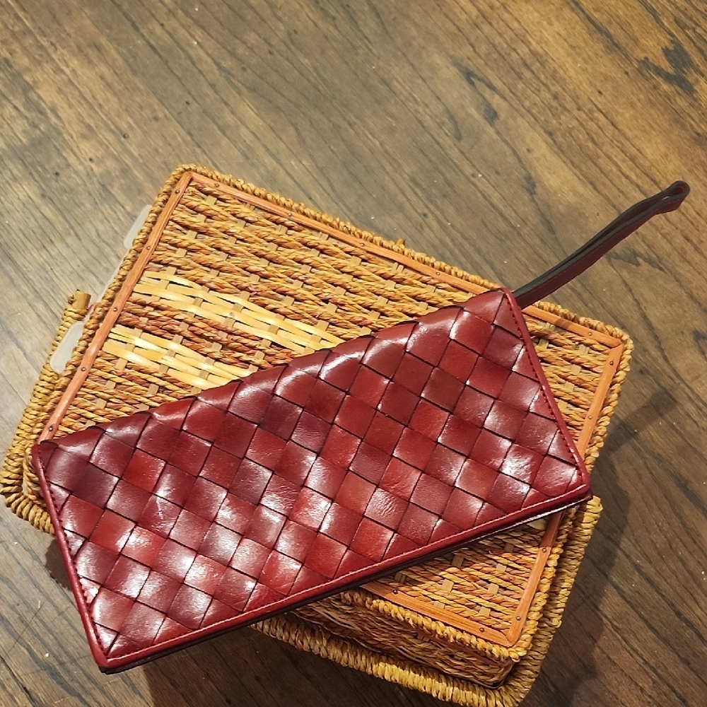 Wilsons Leather Red Woven Clutch/Wristlet